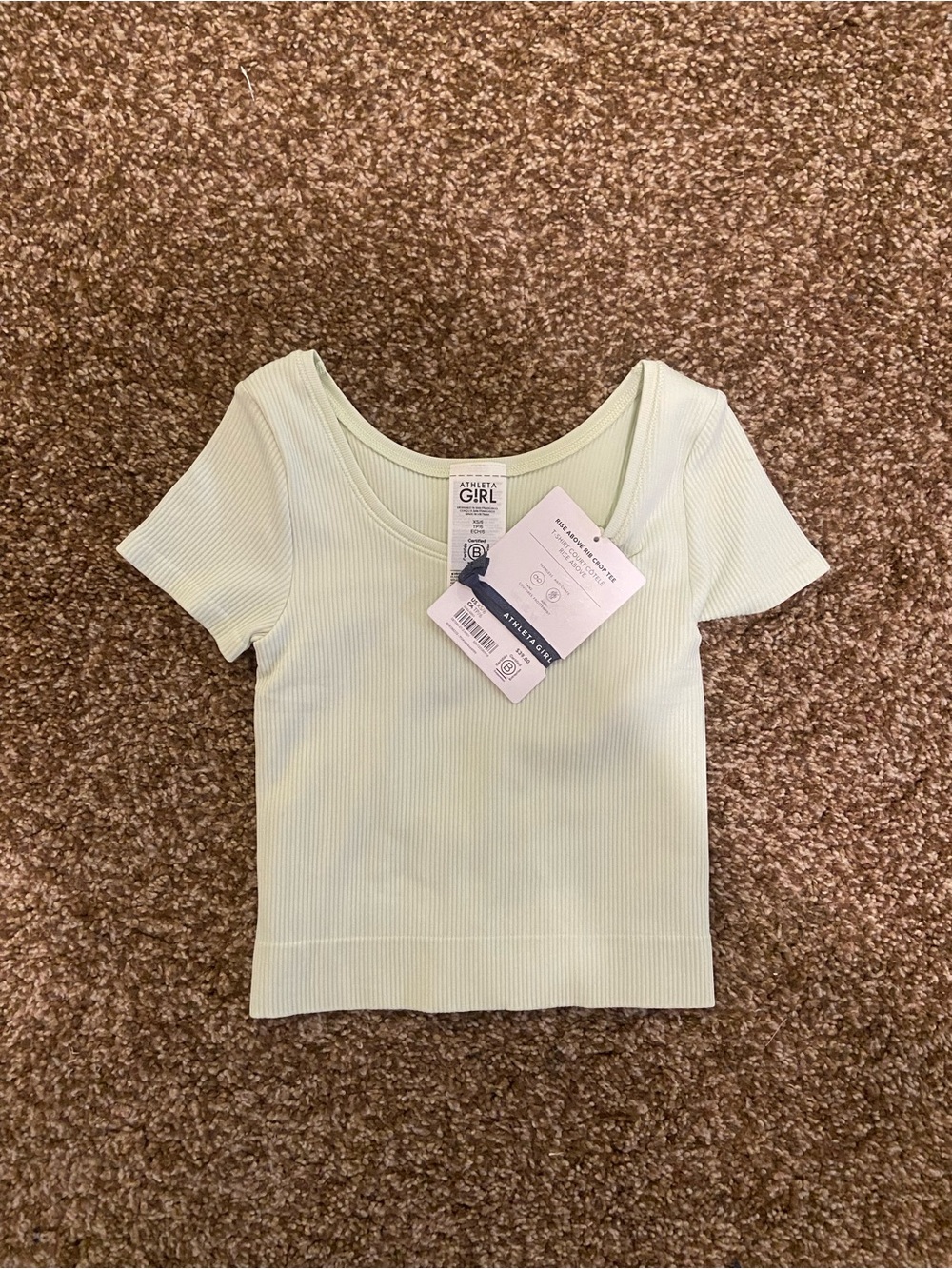 Athleta Pale Mint Ribbed Scoop-Neck Crop Top